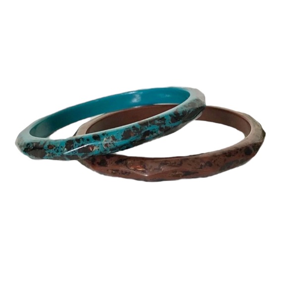 Pair Of Vintage Faceted Splatter Bangle Bracelets - Picture 2 of 8